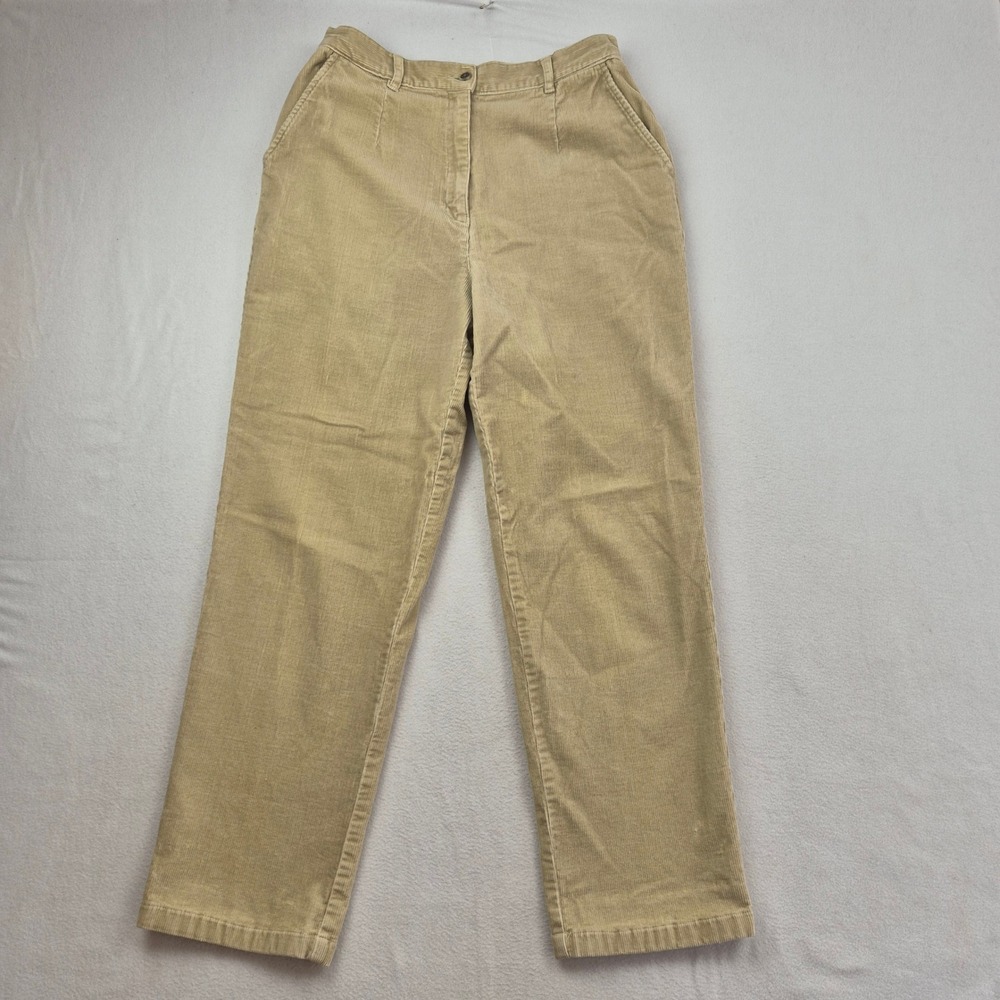LL Bean Womens Corduroy Pants Tan Khaki Straight Leg High Rise Size 12 Reg